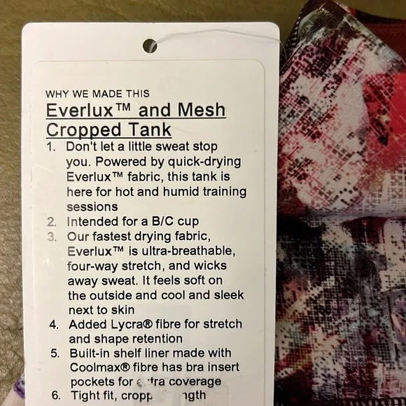 Lululemon Cropped Tank for work•out•&•about NWT💋 smoke/fragrance free - Picture 4 of 4